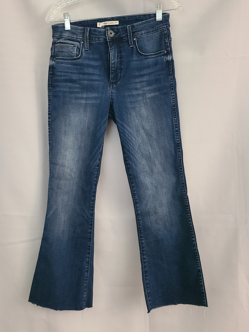NWT Whetherly 27/4 Medium Wash Denim Grant High Rise Ankle Flare Raw Hem Jeans